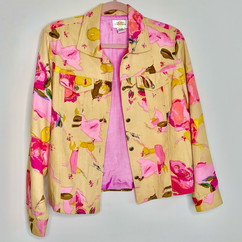 VTG Sandy Starkman embellished floral pink jacket Medium
